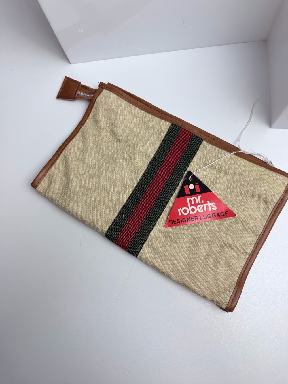 Vintage Mr. Roberts Toiletry Luggage Travel Bag Beige Red Stripe NWT